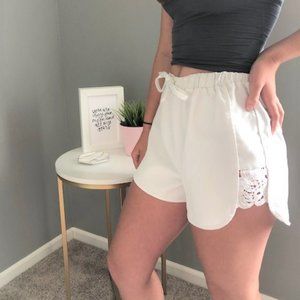 White Crochet High Waisted Floral Shorts